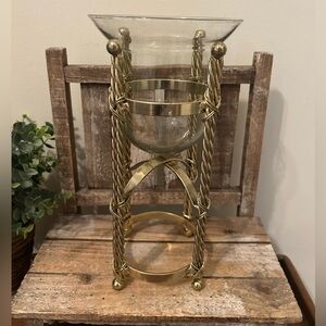 Vintage Glass Vase With Intricate Brass Plate Holder